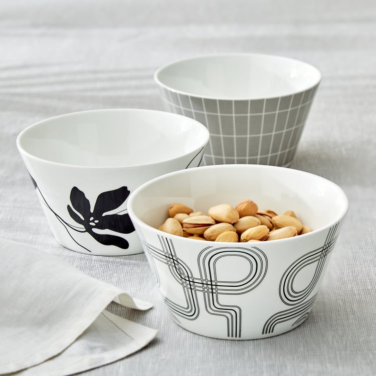 Mandarin Monochrome Set of 3 Printed Serving Bowls - 470ml