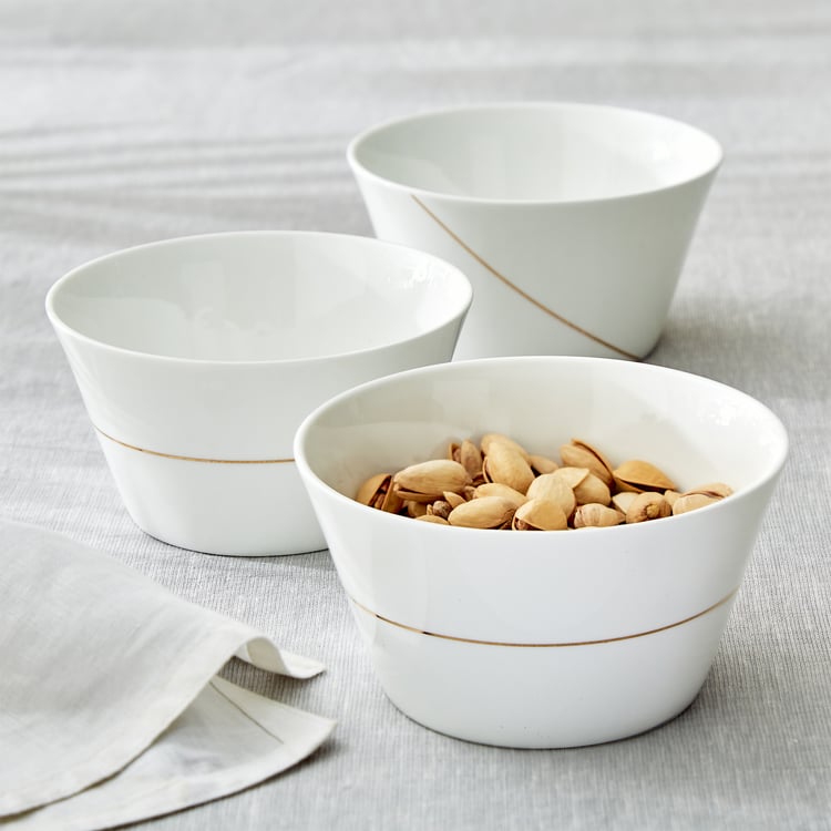 Mandarin Opulence Emily Set of 3 Bone China Striped Serving Bowl - 470ml