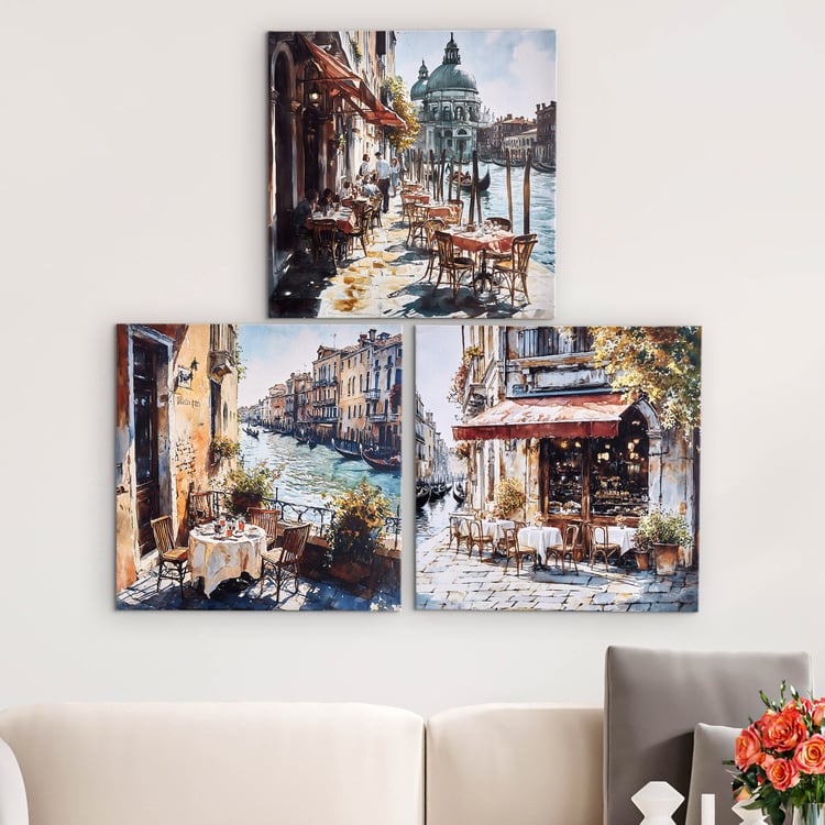 Brezza Cafe Set of 3 Canvas Summer Picture Frames - 40x40cm