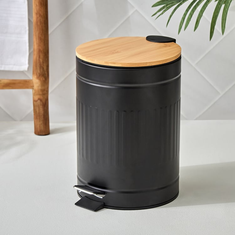 Sedona Flute Metal Pedal Waste Bin with Bamboo Lid - 7L