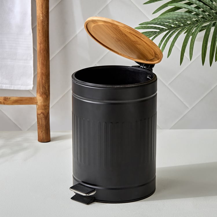 Sedona Flute Metal Pedal Waste Bin with Bamboo Lid - 7L