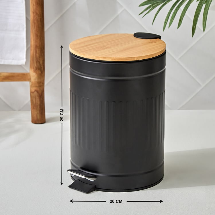 Sedona Flute Metal Pedal Waste Bin with Bamboo Lid - 7L