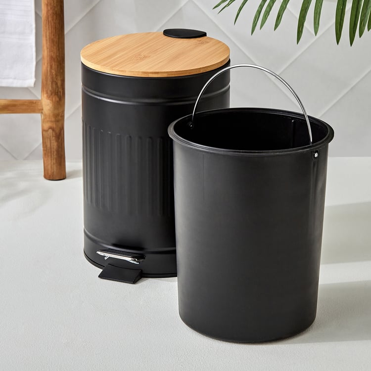 Sedona Flute Metal Pedal Waste Bin with Bamboo Lid - 7L