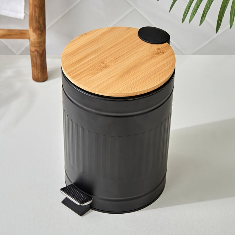 Sedona Flute Metal Pedal Waste Bin with Bamboo Lid - 7L