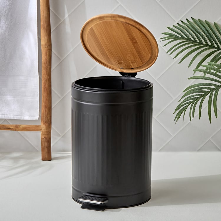 Sedona Flute Metal Pedal Waste Bin with Bamboo Lid - 12L