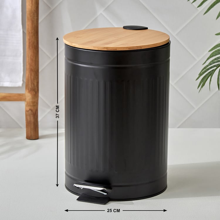 Sedona Flute Metal Pedal Waste Bin with Bamboo Lid - 12L