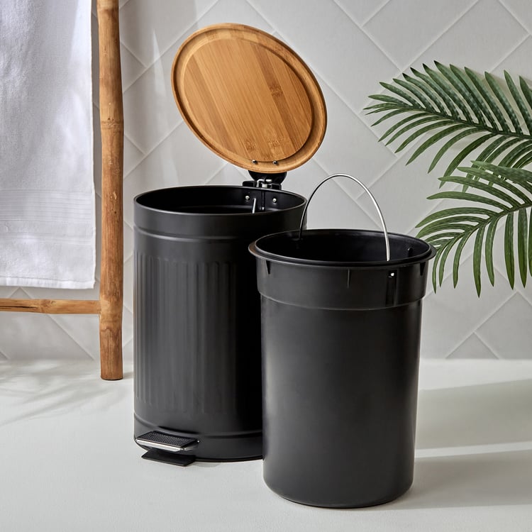 Sedona Flute Metal Pedal Waste Bin with Bamboo Lid - 12L