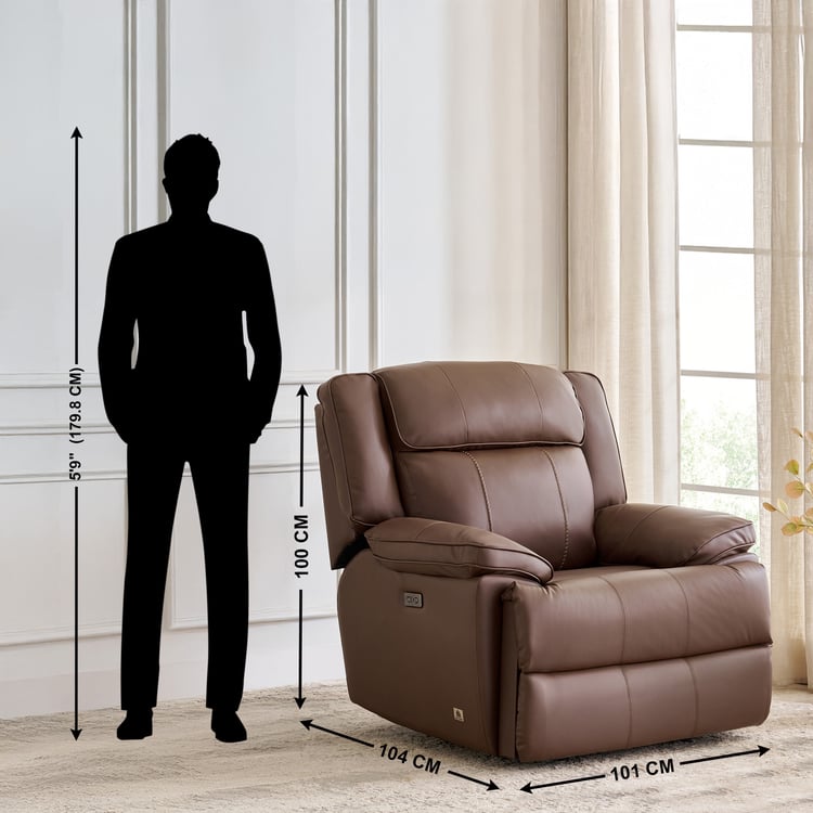 Torino Faux Leather 1-Seater Electric Recliner - Brown