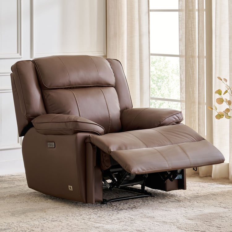 Torino Faux Leather 1-Seater Electric Recliner - Brown