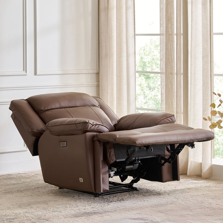 Torino Faux Leather 1-Seater Electric Recliner - Brown
