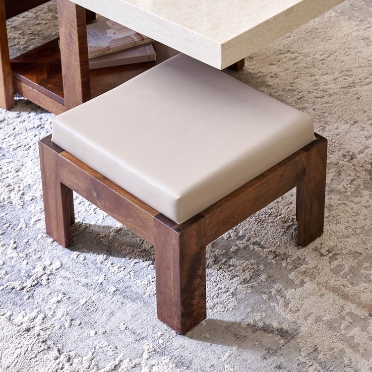 Giza Composite Marble Top Coffee Table with Stools - Walnut