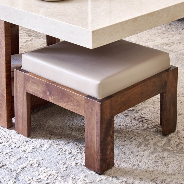 Giza Composite Marble Top Coffee Table with Stools - Walnut