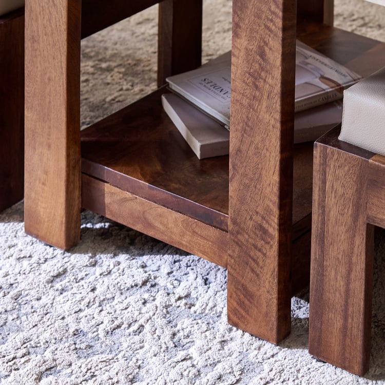 Giza Composite Marble Top Coffee Table with Stools - Walnut