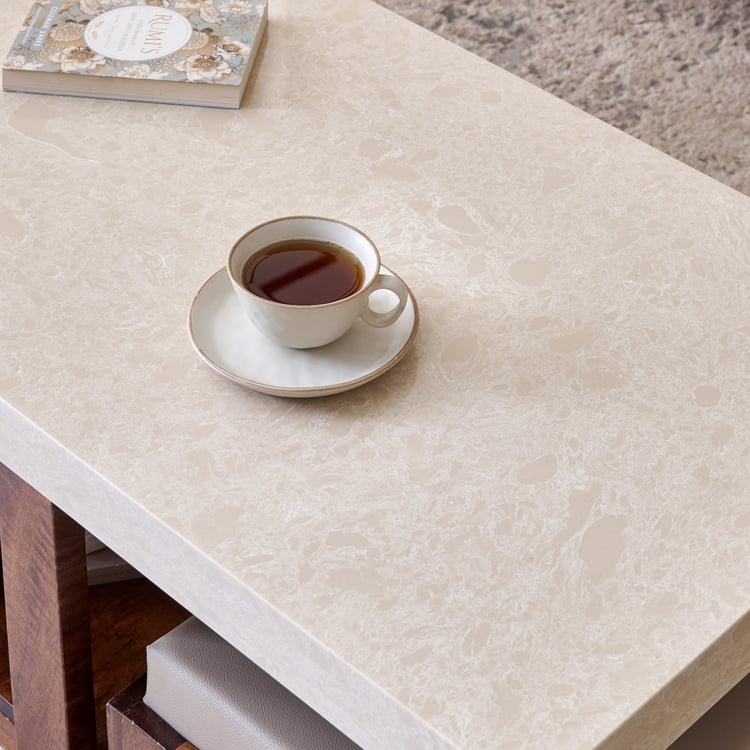 Giza Composite Marble Top Coffee Table with Stools - Walnut