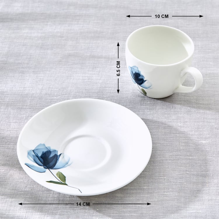 Lucas Cobalt Bone China Floral Print Cup and Saucer - 210ml