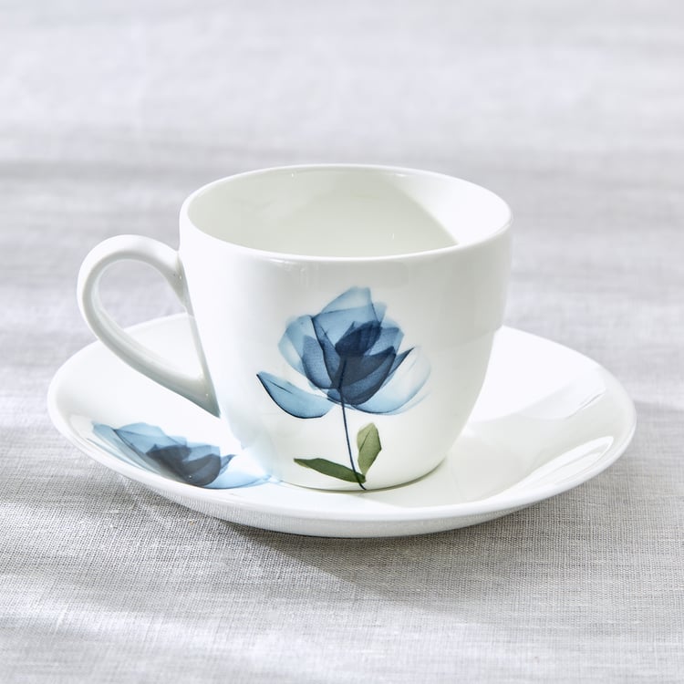 Lucas Cobalt Bone China Floral Print Cup and Saucer - 210ml