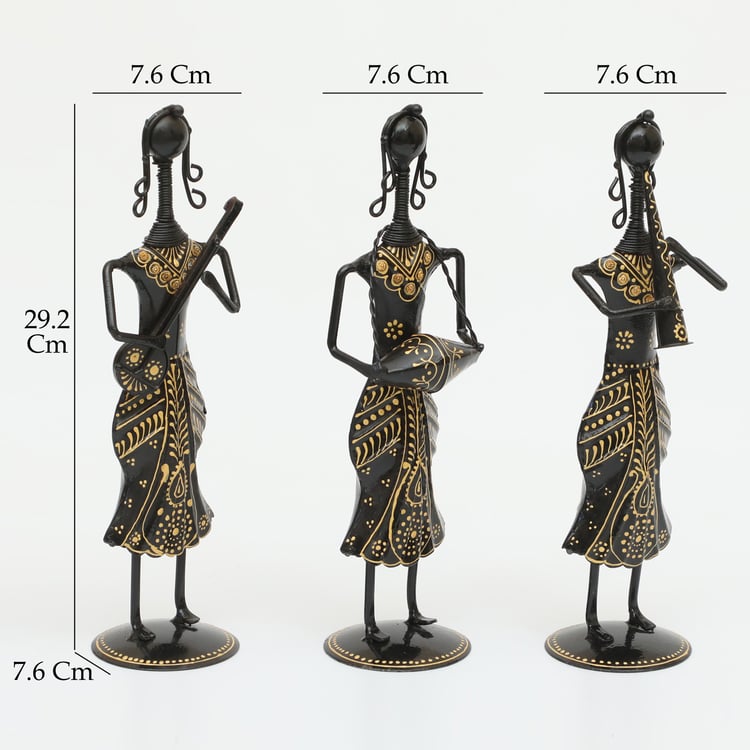 VEDAS Mystical Indiana Set of 3 Metal Musician Figurines