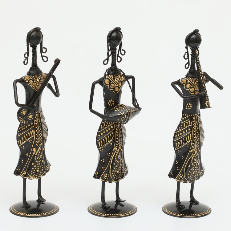 VEDAS Mystical Indiana Set of 3 Metal Musician Figurines