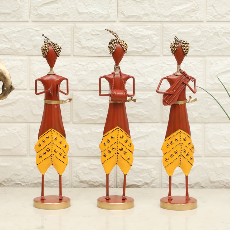 VEDAS Mystical Indiana Set of 3 Metal Musician Figurines
