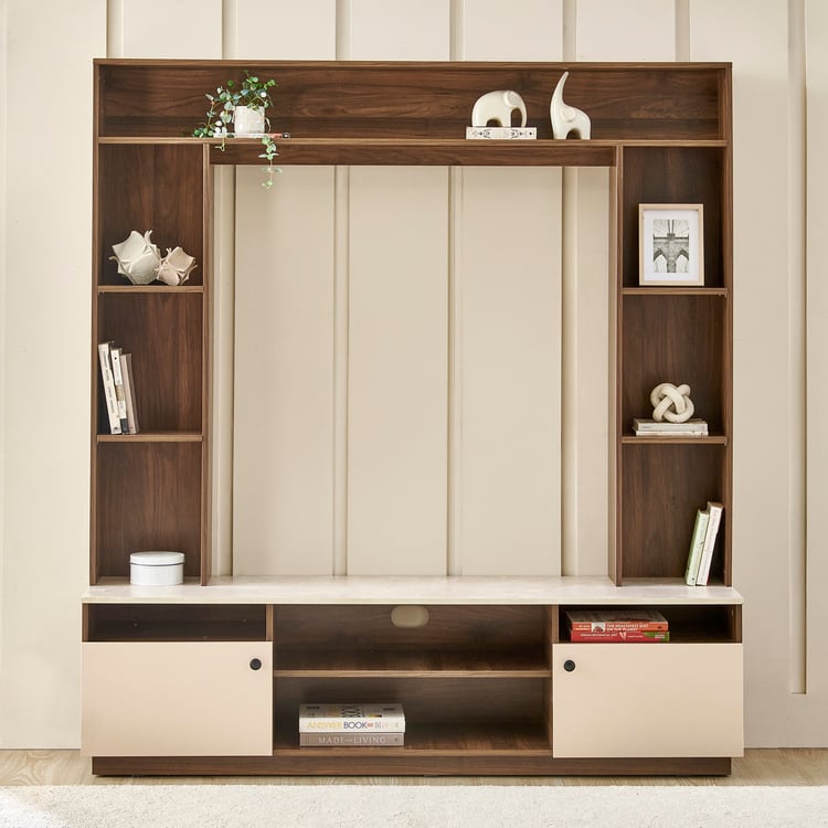 Helios Addison Entertainment Wall Unit with Open Curio - Walnut
