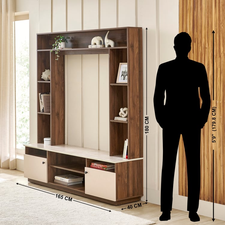 Helios Addison Entertainment Wall Unit with Open Curio - Walnut