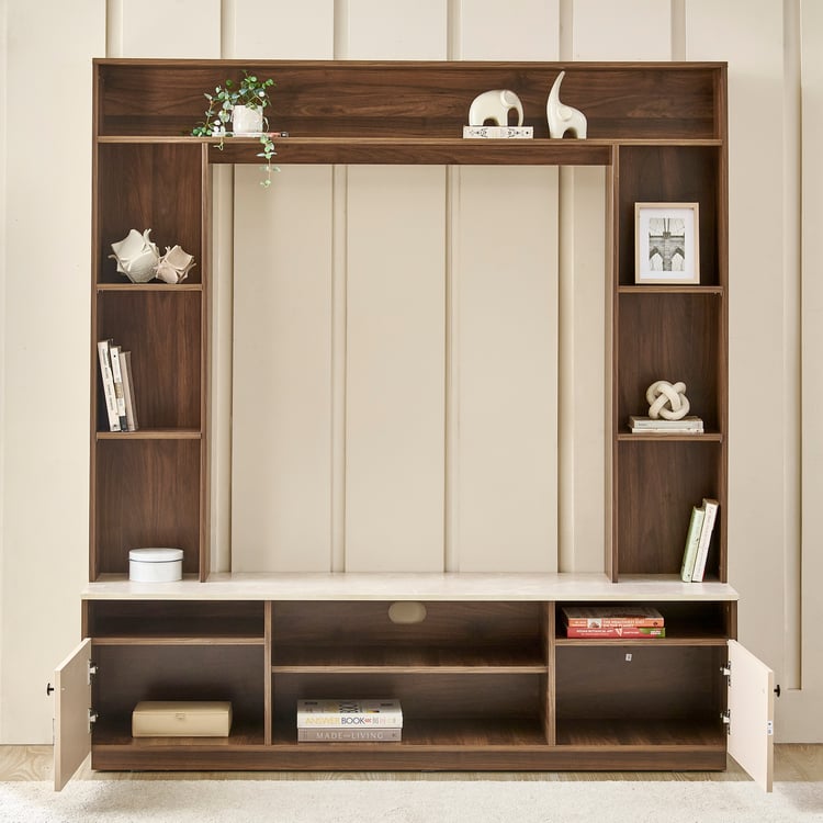 Helios Addison Entertainment Wall Unit with Open Curio - Walnut