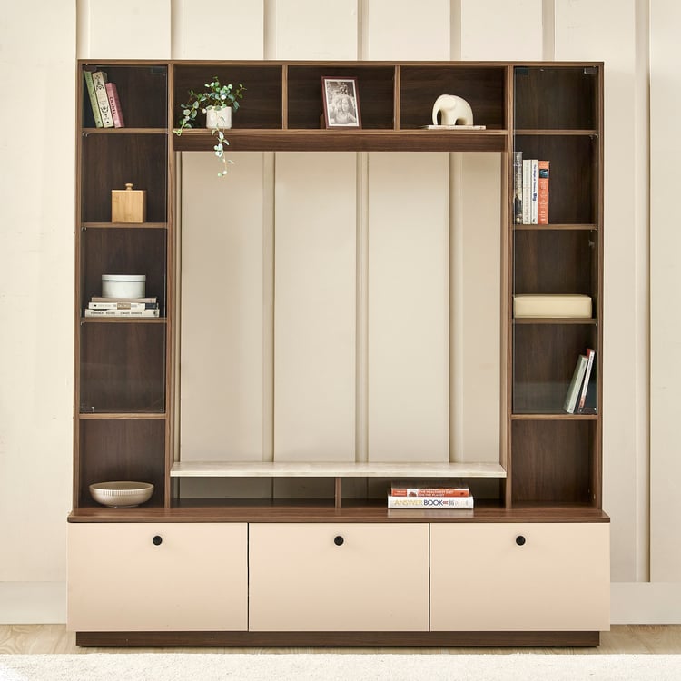 Helios Addison Entertainment Wall Unit with Closed Curio - Walnut