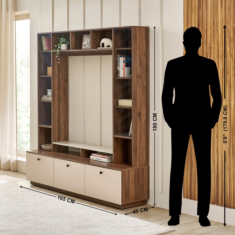 Helios Addison Entertainment Wall Unit with Closed Curio - Walnut
