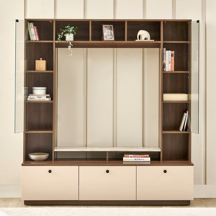 Helios Addison Entertainment Wall Unit with Closed Curio - Walnut