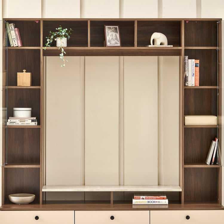 Helios Addison Entertainment Wall Unit with Closed Curio - Walnut