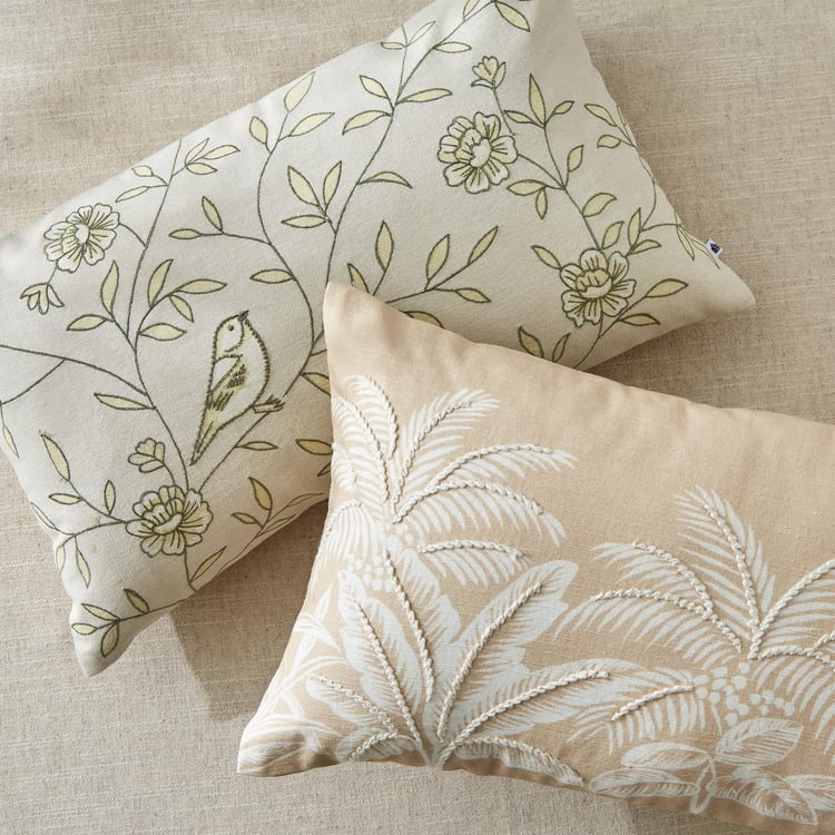Ashville Palm Embroidered Cushion Cover - 50x30cm