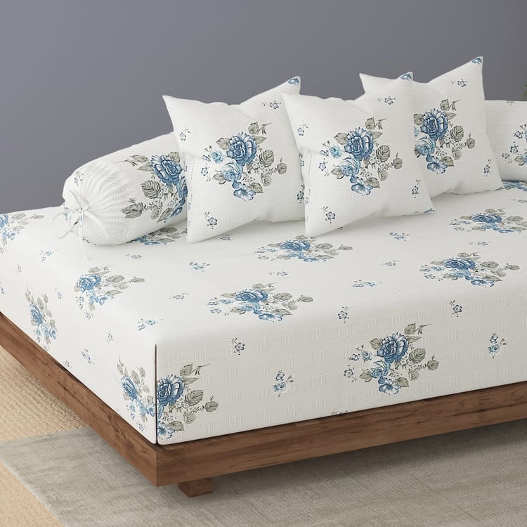 SWAYAM Ananda Cotton 210TC Floral Print 6Pcs Diwan Set