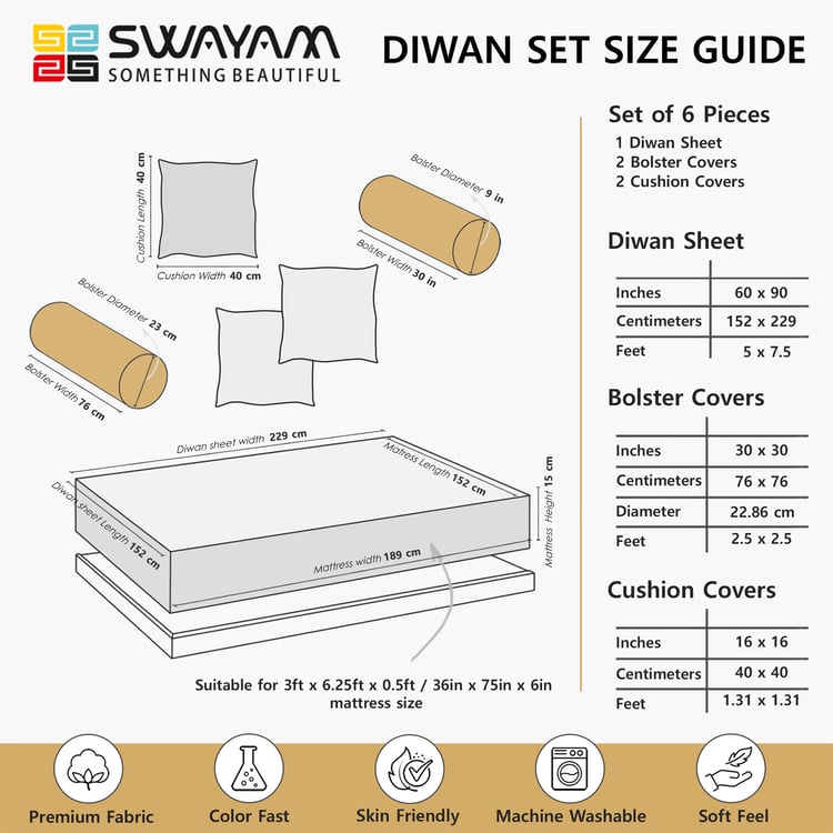 SWAYAM Ananda Cotton 160TC Printed 6Pcs Diwan Set