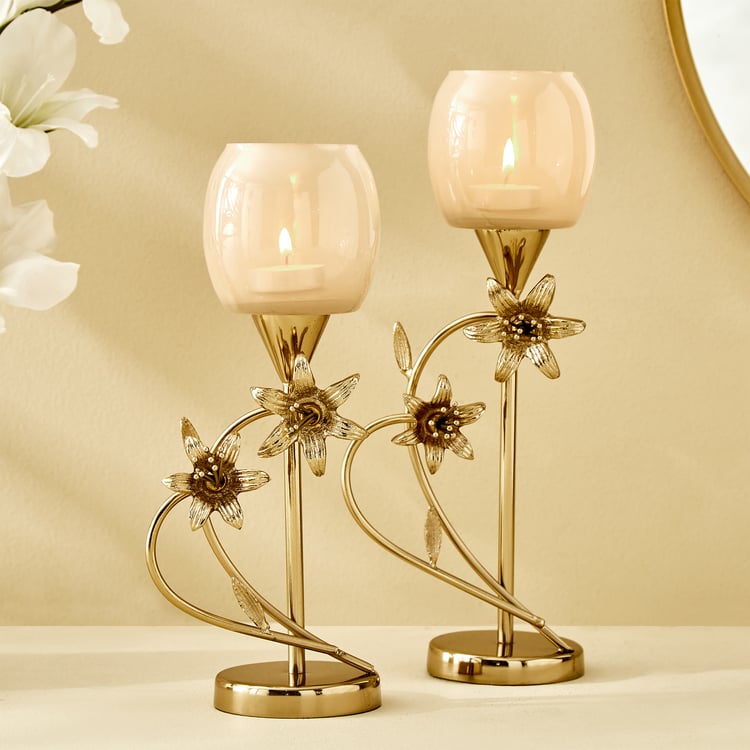 Windflower Fabio Aluminium and Glass Pedestal Candle Holder - Small