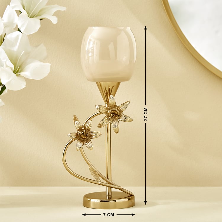 Windflower Fabio Aluminium and Glass Pedestal Candle Holder - Small