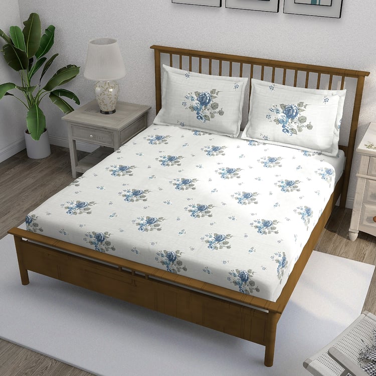 SWAYAM Ananda Cotton 210TC Floral Print 3Pcs Queen Bedsheet Set