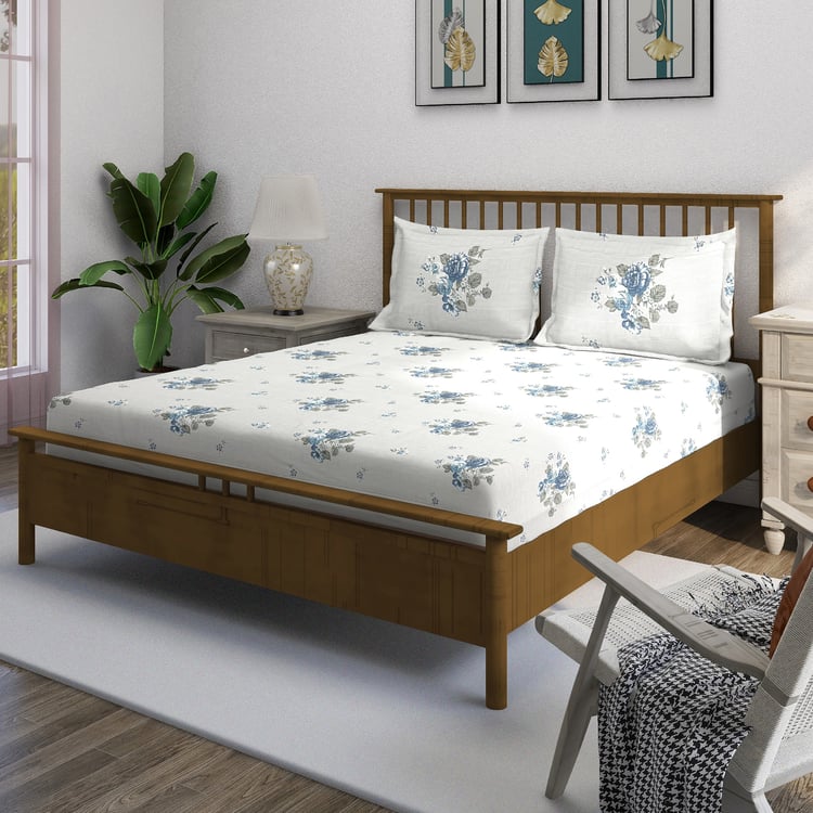 SWAYAM Ananda Cotton 210TC Floral Print 3Pcs Queen Bedsheet Set
