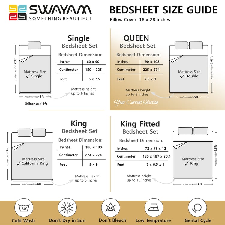 SWAYAM Ananda Cotton 210TC Floral Print 3Pcs Queen Bedsheet Set