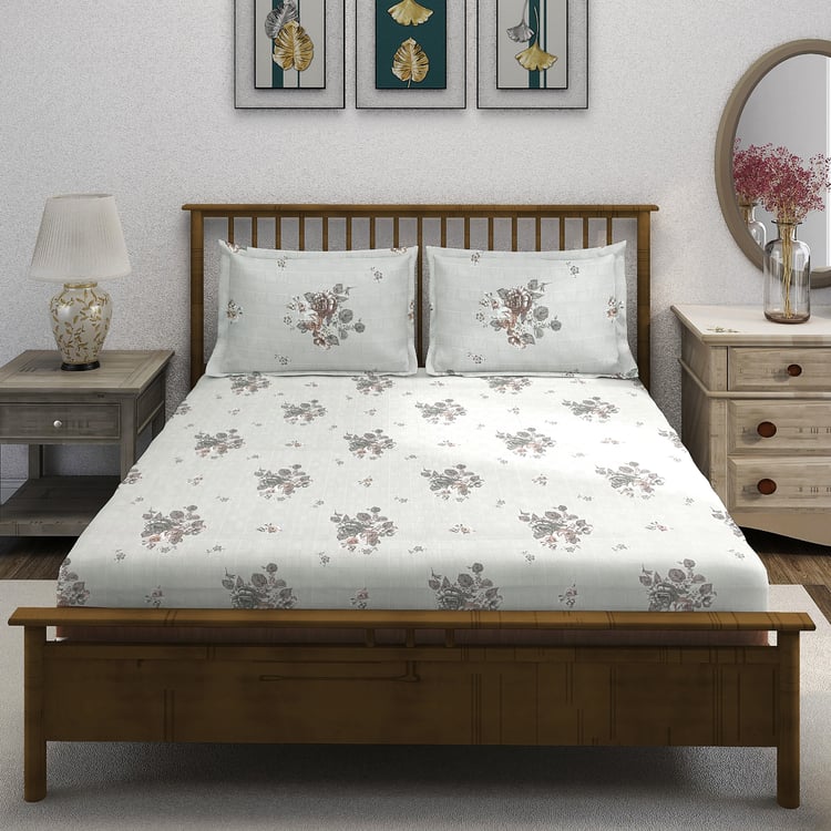 SWAYAM Ananda Cotton 210TC Floral Print 3Pcs Queen Bedsheet Set