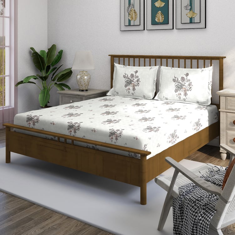 SWAYAM Ananda Cotton 210TC Floral Print 3Pcs Queen Bedsheet Set