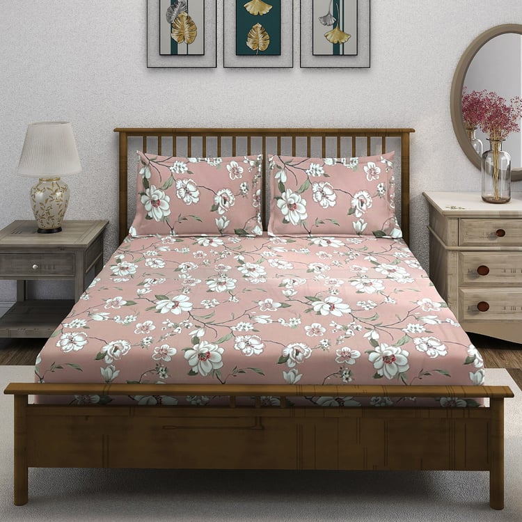 SWAYAM Ananda Cotton 210TC Floral Print 3Pcs Queen Bedsheet Set