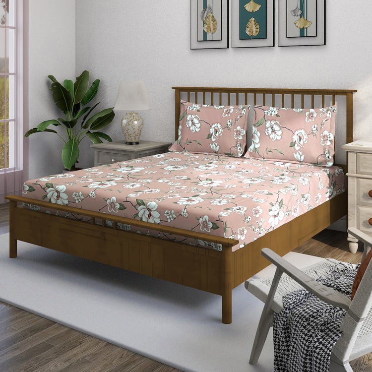 SWAYAM Ananda Cotton 210TC Floral Print 3Pcs Queen Bedsheet Set