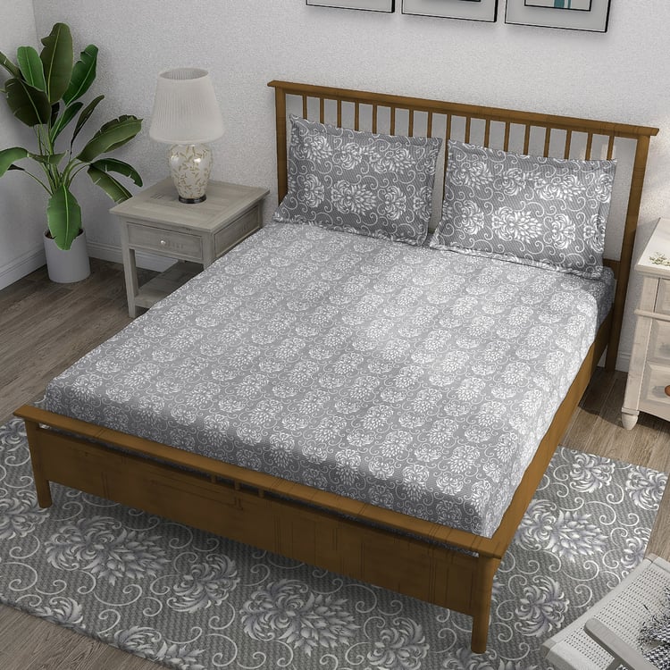 SWAYAM Ananda Cotton 210TC Printed 3Pcs Queen Bedsheet Set