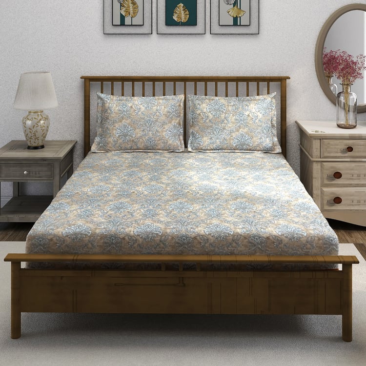 SWAYAM Ananda Cotton 210TC Printed 3Pcs Queen Bedsheet Set