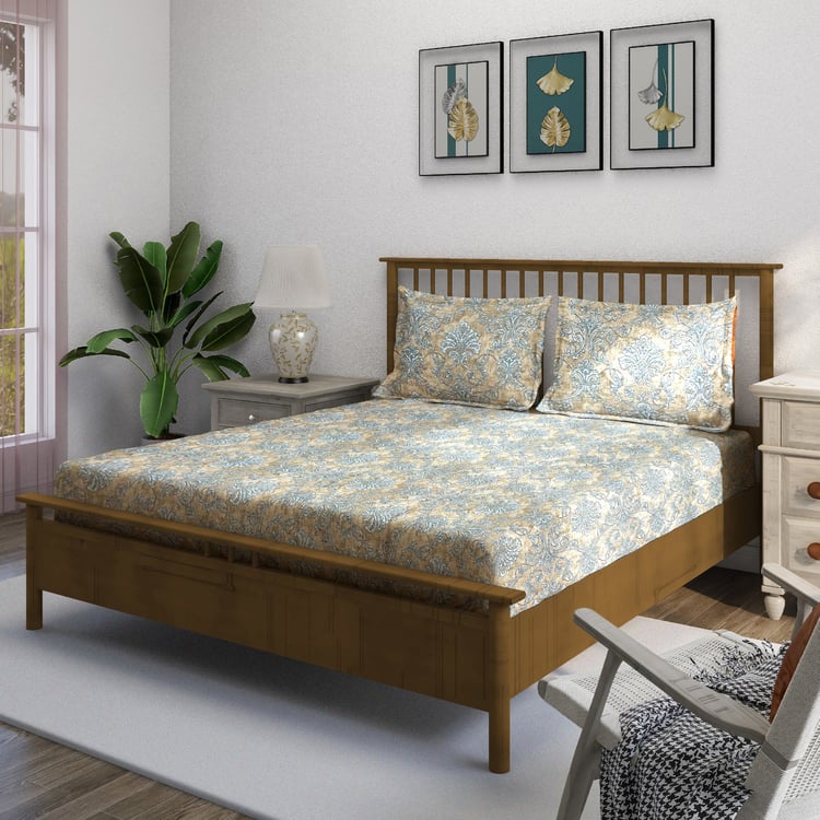 SWAYAM Ananda Cotton 210TC Printed 3Pcs Queen Bedsheet Set