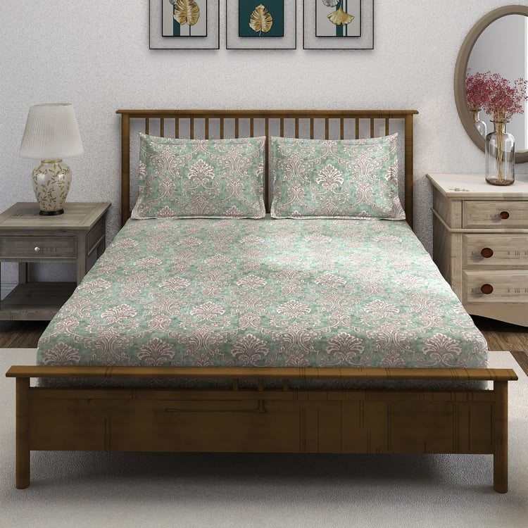 SWAYAM Ananda Cotton 210TC Printed 3Pcs Queen Bedsheet Set