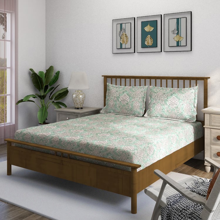 SWAYAM Ananda Cotton 210TC Printed 3Pcs Queen Bedsheet Set
