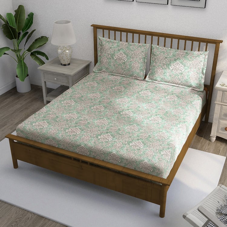 SWAYAM Ananda Cotton 210TC Printed 3Pcs Queen Bedsheet Set