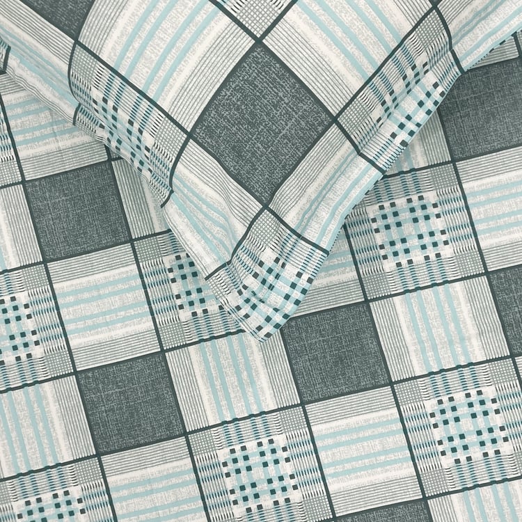 SWAYAM Ananda Cotton 210TC Checked 3Pcs Queen Bedsheet Set