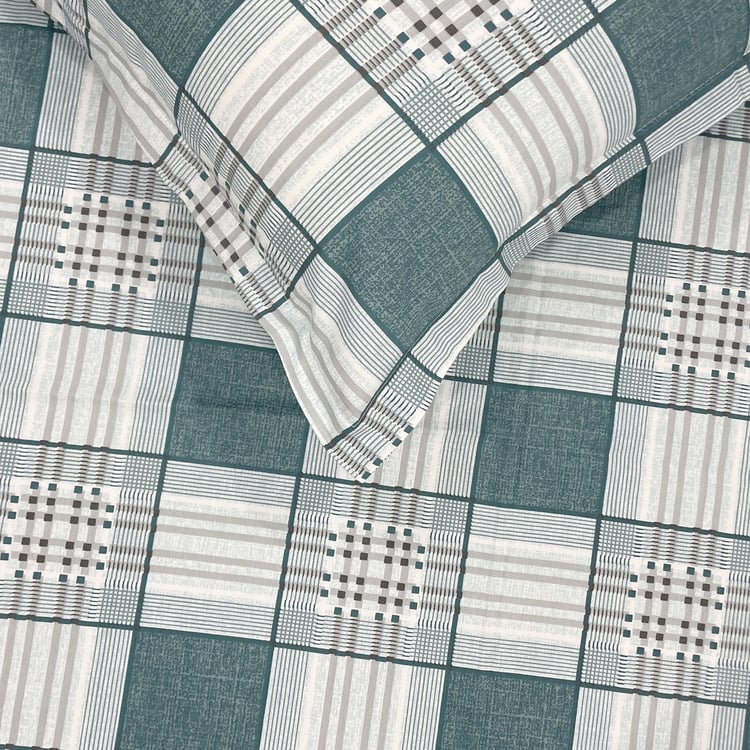 SWAYAM Ananda Cotton 210TC Checked 3Pcs Queen Bedsheet Set